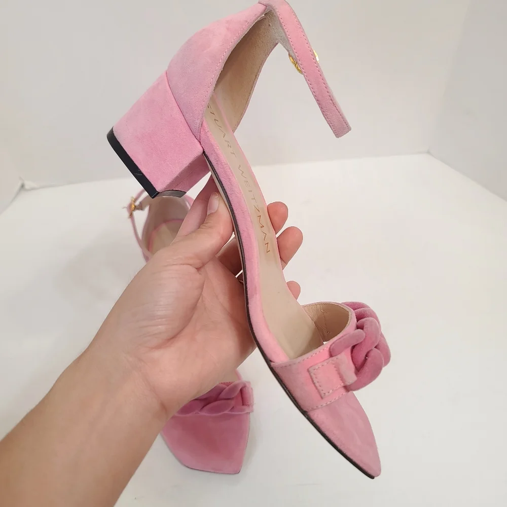 Stuart Weitzman | Amelina 50mm Block Chain Sandals in Pink Size 7 - Picture 7 of 14